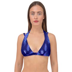 Seamless Pattern With Colorful Peacock Feathers Dark Blue Background Double Strap Halter Bikini Top