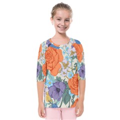 Vintage Floral Vector Seamless Pattern With Roses Kids  Quarter Sleeve Raglan Tee