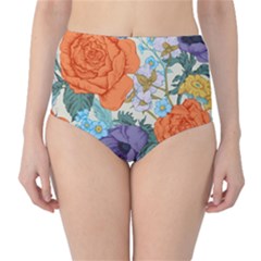 Vintage Floral Vector Seamless Pattern With Roses Classic High-waist Bikini Bottoms by Vaneshart