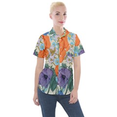 Vintage Floral Vector Seamless Pattern With Roses Women s Short Sleeve Pocket Shirt