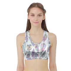 Vector Illustration Seamless Multicolored Pattern Feathers Birds Sports Bra With Border by Vaneshart