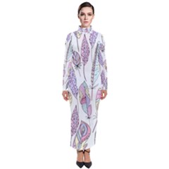 Vector Illustration Seamless Multicolored Pattern Feathers Birds Turtleneck Maxi Dress by Vaneshart