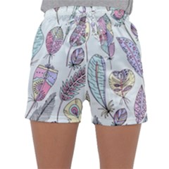 Vector Illustration Seamless Multicolored Pattern Feathers Birds Sleepwear Shorts