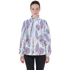 Vector Illustration Seamless Multicolored Pattern Feathers Birds Women s High Neck Windbreaker by Vaneshart