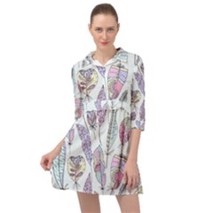 Vector Illustration Seamless Multicolored Pattern Feathers Birds Mini Skater Shirt Dress