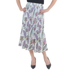 Vector Illustration Seamless Multicolored Pattern Feathers Birds Midi Mermaid Skirt