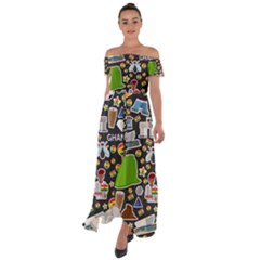 Vector Flat Seamless Texture Pattern Ghana Off Shoulder Open Front Chiffon Dress