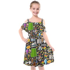 Vector Flat Seamless Texture Pattern Ghana Kids  Cut Out Shoulders Chiffon Dress