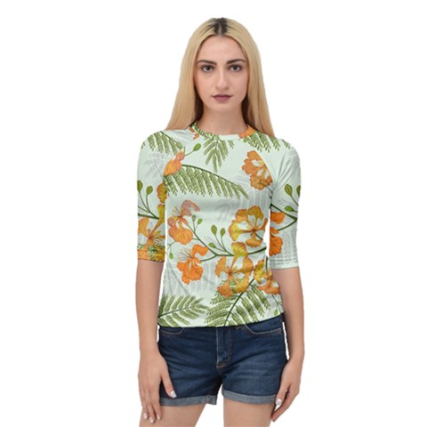 Peacock Flower Seamless Pattern Quarter Sleeve Raglan Tee by Vaneshart