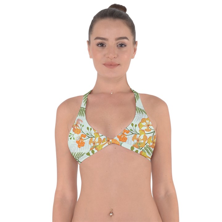 Peacock Flower Seamless Pattern Halter Neck Bikini Top