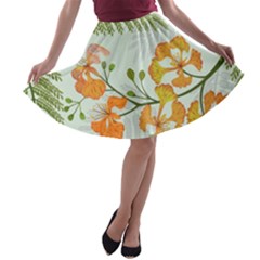 Peacock Flower Seamless Pattern A-line Skater Skirt by Vaneshart