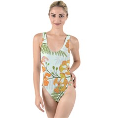 Peacock Flower Seamless Pattern High Leg Strappy Swimsuit by Vaneshart