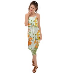 Peacock Flower Seamless Pattern Waist Tie Cover Up Chiffon Dress