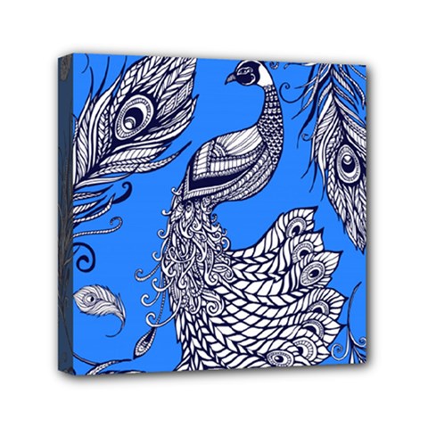 Peacock Bird Feathers Seamless Background Pattern Mini Canvas 6  X 6  (stretched) by Vaneshart