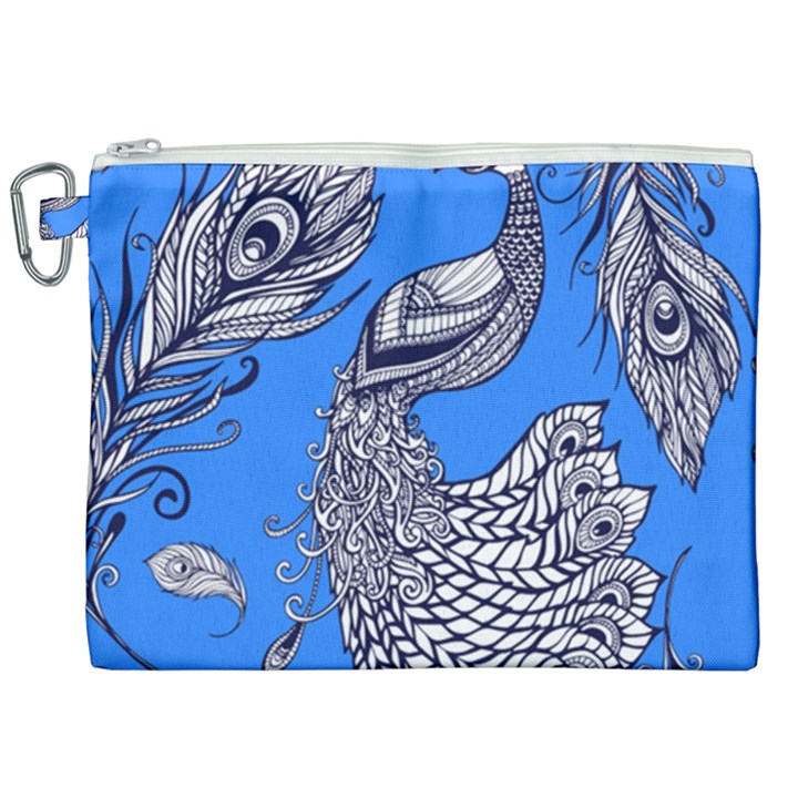 Peacock Bird Feathers Seamless Background Pattern Canvas Cosmetic Bag (XXL)