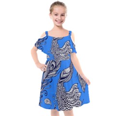 Peacock Bird Feathers Seamless Background Pattern Kids  Cut Out Shoulders Chiffon Dress