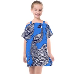 Peacock Bird Feathers Seamless Background Pattern Kids  One Piece Chiffon Dress