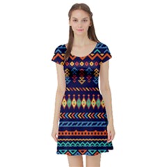 Decorative Pattern Ethnic Style Short Sleeve Skater Dress by Vaneshart