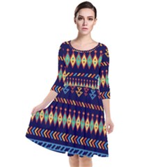 Decorative Pattern Ethnic Style Quarter Sleeve Waist Band Dress by Vaneshart