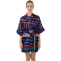 Decorative Pattern Ethnic Style Half Sleeve Satin Kimono 