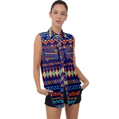 Decorative Pattern Ethnic Style Sleeveless Chiffon Button Shirt