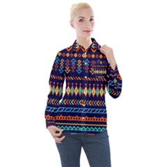 Decorative Pattern Ethnic Style Women s Long Sleeve Pocket Shirt