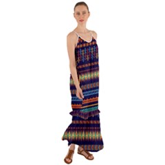 Decorative Pattern Ethnic Style Cami Maxi Ruffle Chiffon Dress