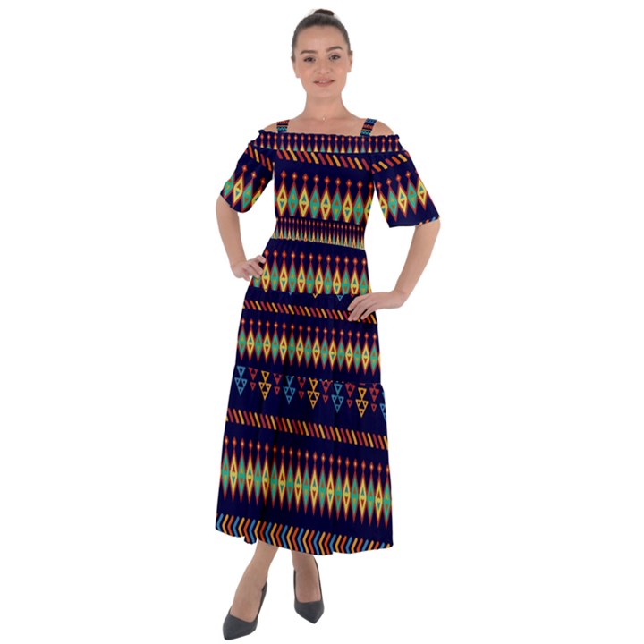 Decorative Pattern Ethnic Style Shoulder Straps Boho Maxi Dress 