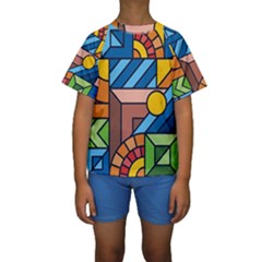 Colorful Geometric Mosaic Background Kids  Short Sleeve Swimwear