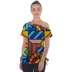 Colorful Geometric Mosaic Background Tie-Up Tee