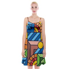 Colorful Geometric Mosaic Background Spaghetti Strap Velvet Dress