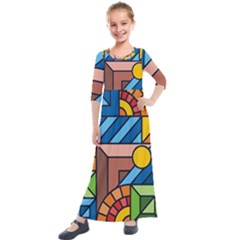 Colorful Geometric Mosaic Background Kids  Quarter Sleeve Maxi Dress