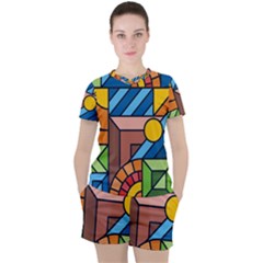 Colorful Geometric Mosaic Background Women s Tee and Shorts Set