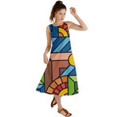 Colorful Geometric Mosaic Background Summer Maxi Dress