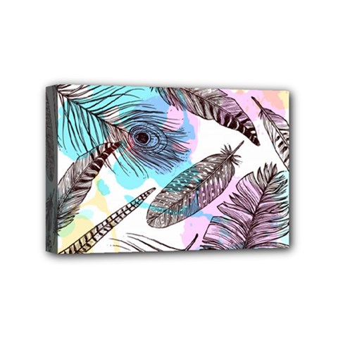 Hand Drawn Feathers Seamless Pattern Mini Canvas 6  X 4  (stretched) by Vaneshart