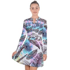 Hand Drawn Feathers Seamless Pattern Long Sleeve Panel Dress by Vaneshart