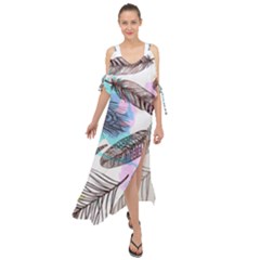 Hand Drawn Feathers Seamless Pattern Maxi Chiffon Cover Up Dress by Vaneshart