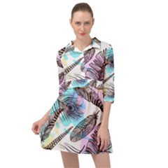 Hand Drawn Feathers Seamless Pattern Mini Skater Shirt Dress by Vaneshart