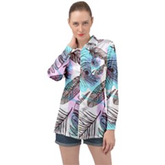 Hand Drawn Feathers Seamless Pattern Long Sleeve Satin Shirt