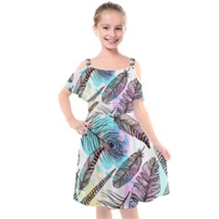 Hand Drawn Feathers Seamless Pattern Kids  Cut Out Shoulders Chiffon Dress