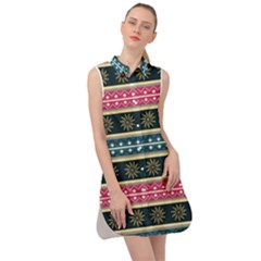 African Seamless Pattern Abstract Background Hand Drawn Sleeveless Shirt Dress