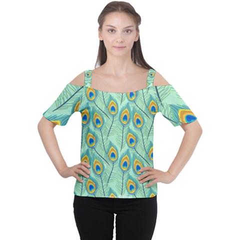 Lovely Peacock Feather Pattern With Flat Design Cutout Shoulder Tee by Vaneshart