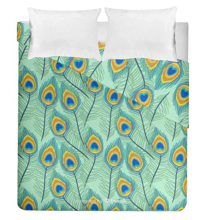 Lovely Peacock Feather Pattern With Flat Design Duvet Cover Double Side (Queen Size)