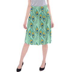 Lovely Peacock Feather Pattern With Flat Design Midi Beach Skirt by Vaneshart