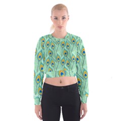 Lovely Peacock Feather Pattern With Flat Design Cropped Sweatshirt by Vaneshart