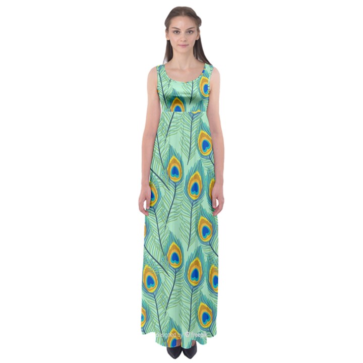 Lovely Peacock Feather Pattern With Flat Design Empire Waist Maxi Dress