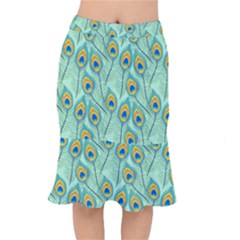 Lovely Peacock Feather Pattern With Flat Design Short Mermaid Skirt by Vaneshart