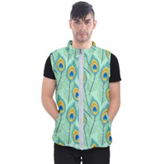 Lovely Peacock Feather Pattern With Flat Design Men s Puffer Vest by Vaneshart