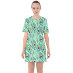 Lovely Peacock Feather Pattern With Flat Design Sixties Short Sleeve Mini Dress by Vaneshart