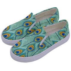 Lovely Peacock Feather Pattern With Flat Design Kids  Canvas Slip Ons by Vaneshart